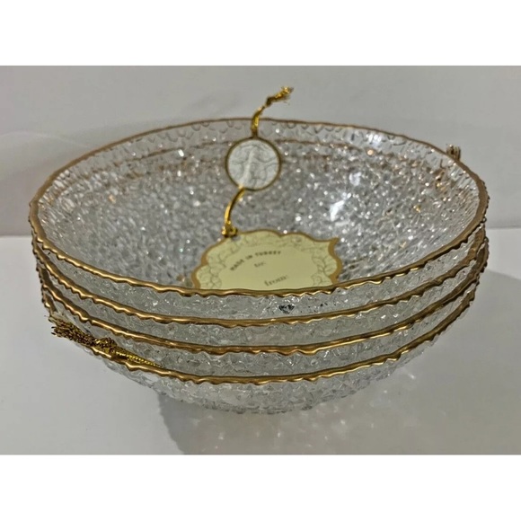 x6 ARTISTIC ACCENTS Bubble Glass Soup Cereal Bowls Gold Rim - Picture 3 of 4
